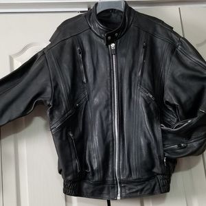 Black authentic leather motorcycle biker jacket